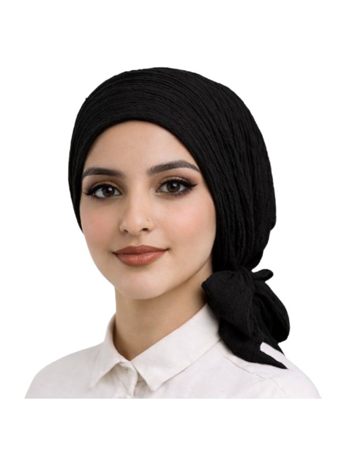 Women's Pleated Turban - Comfortable, Sweat-Wicking Fabric - Black - Image 1
